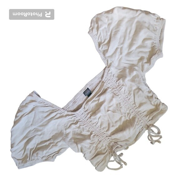 WILD FABLE CROPPED RUNCHED LINEN TOP - M - Picture 4 of 12